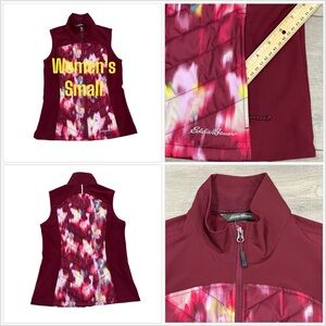 Women's Eddie Bauer Small 4 - 6 Vest Quilted Jacket Coat Wine Blurred Sleeveless